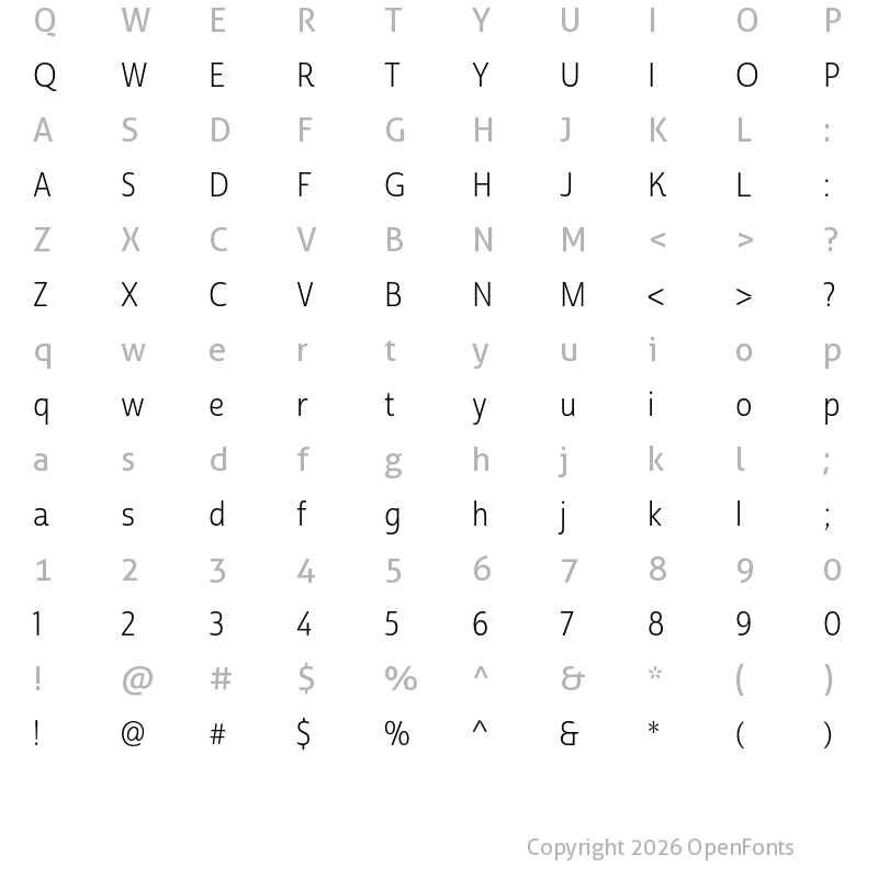 Character Map of Cabrito Sans Cond Book