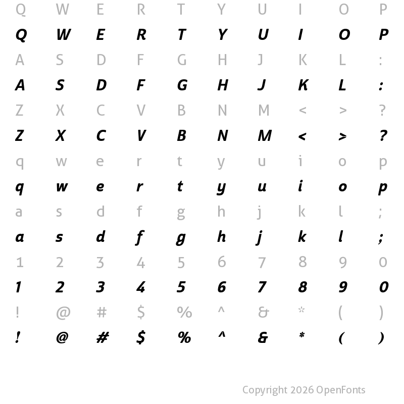 Character Map of Cabrito Sans Cond ExBold Ital