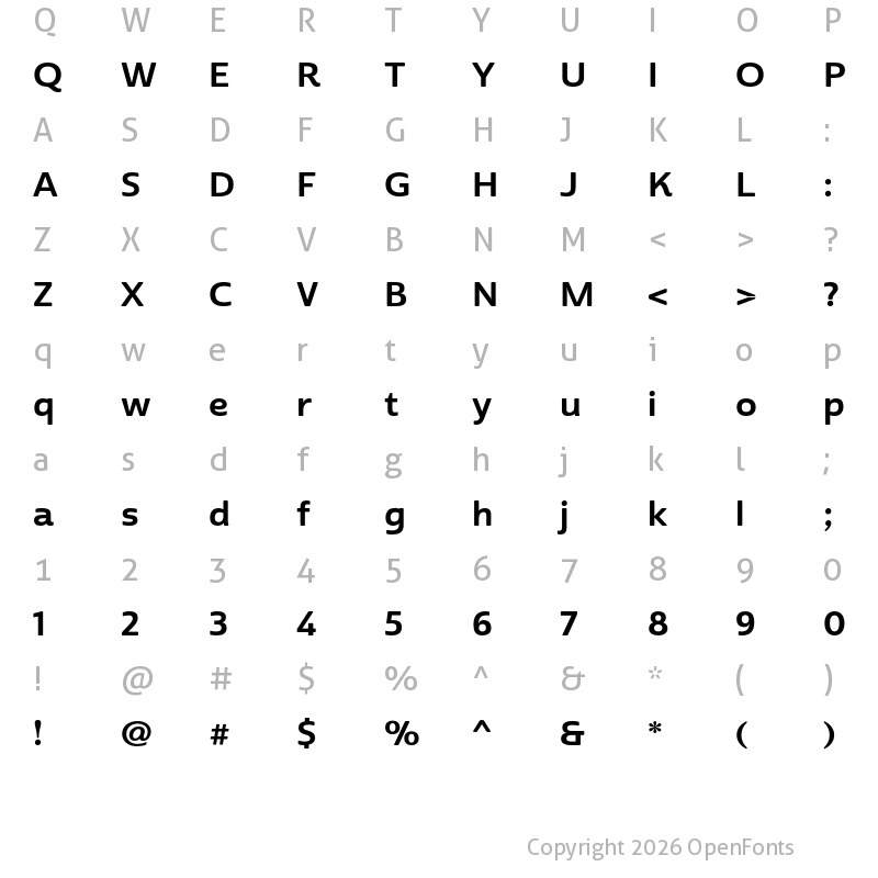 Character Map of Cabrito Sans Ext Bold