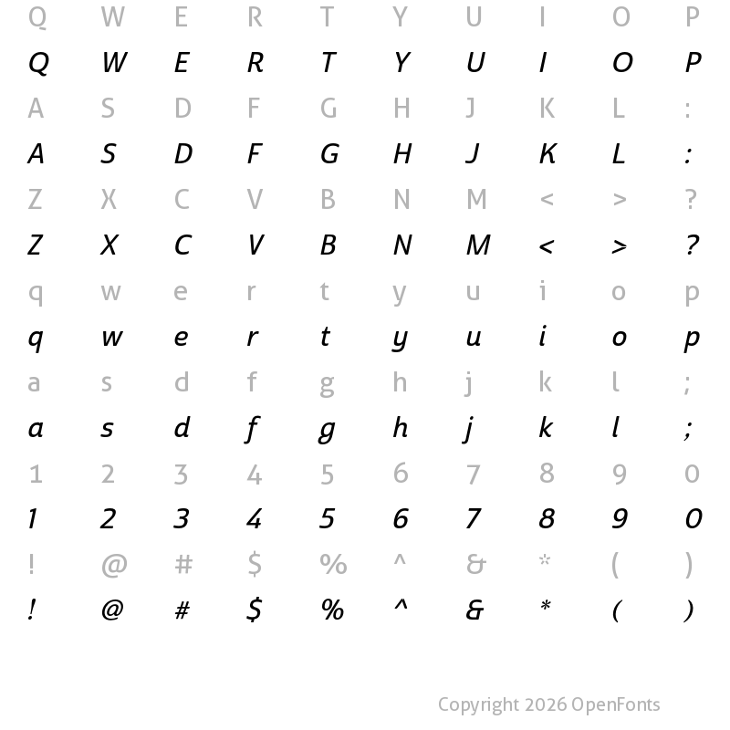 Character Map of Cabrito Sans Norm Demi Ital