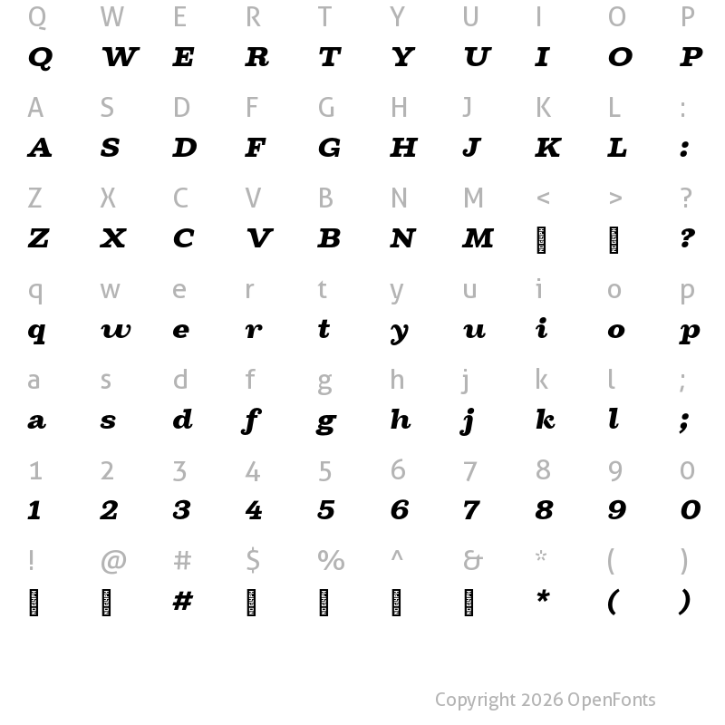 Character Map of Cagney Trial Black Italic
