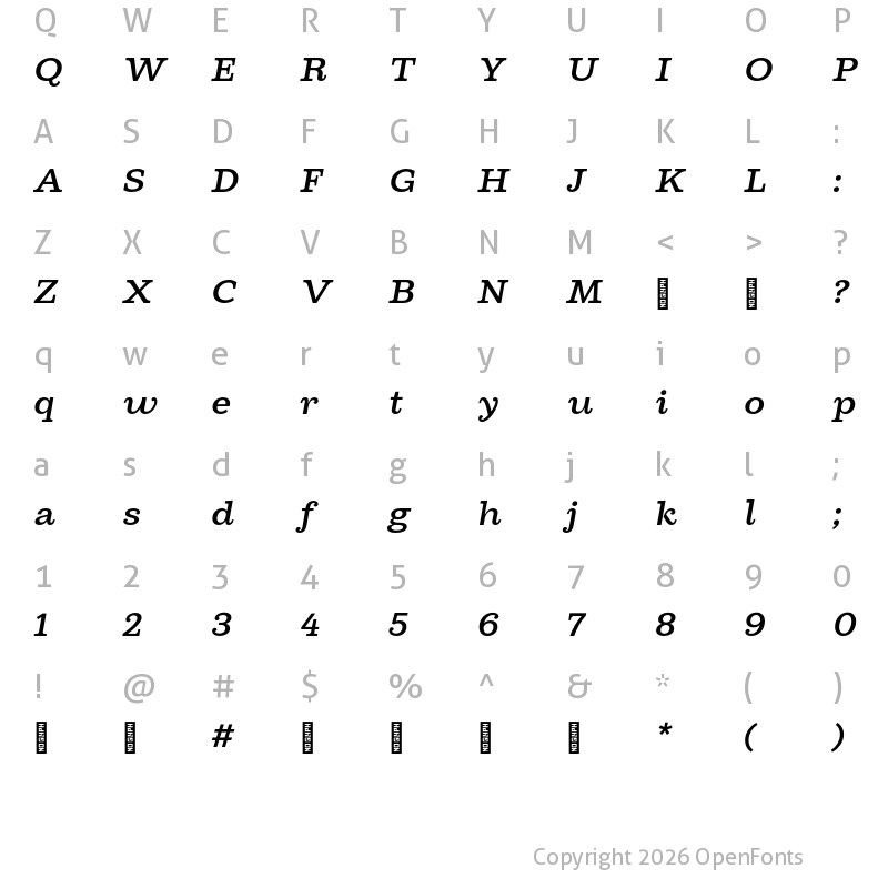 Character Map of Cagney Trial Medium Italic