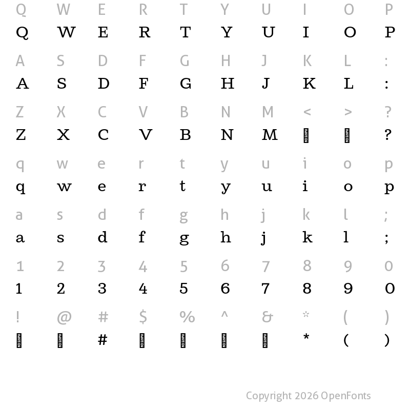 Character Map of Cagney Trial Regular