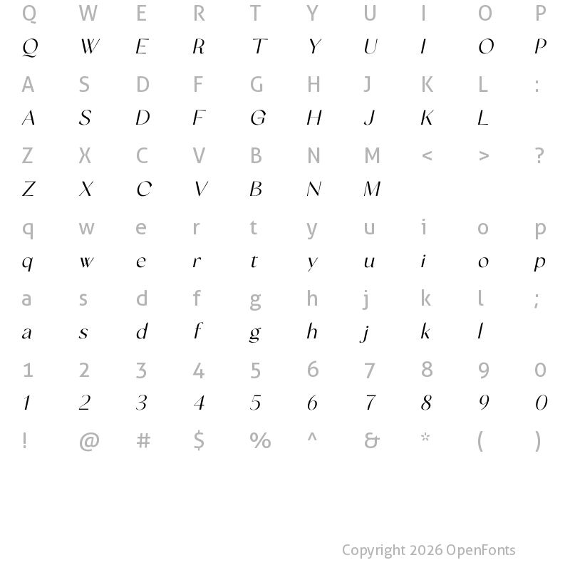 Character Map of Cailyne Italic