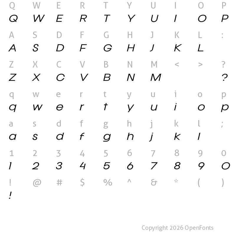 Character Map of Calandify Light Italic