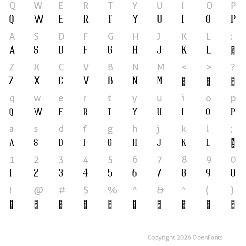 Character Map of Calastonia Personal Use Regular
