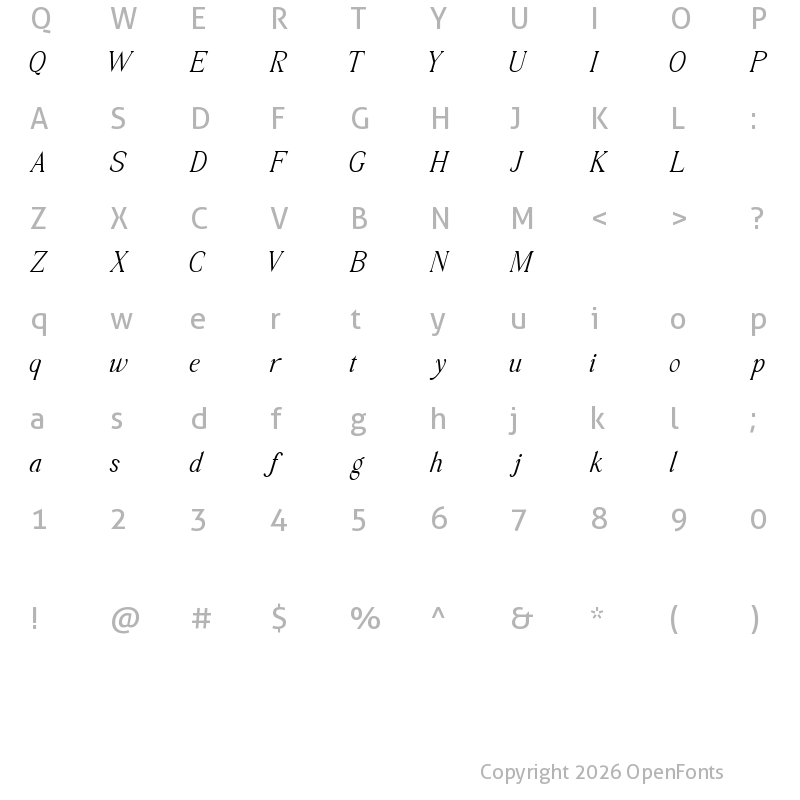 Character Map of Calestic Regular