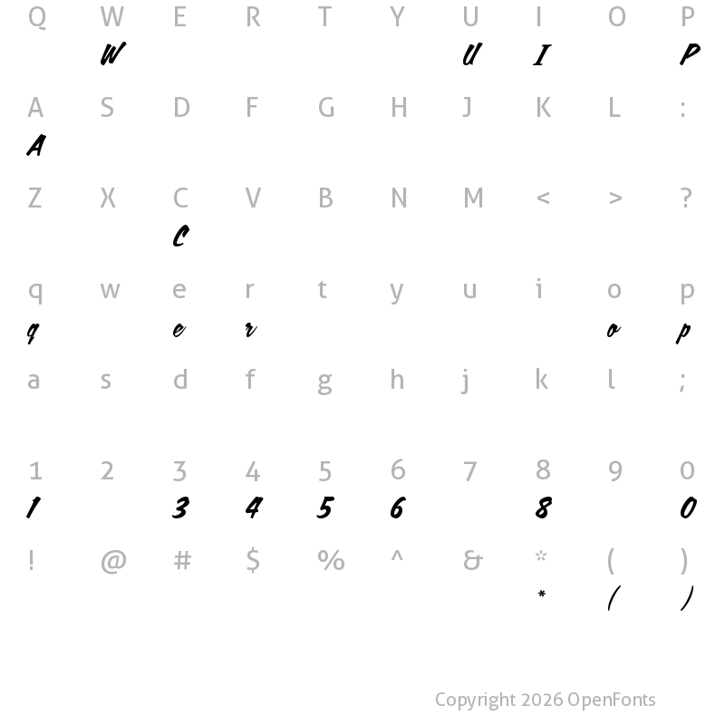 Character Map of CalgaryScriptOT ?