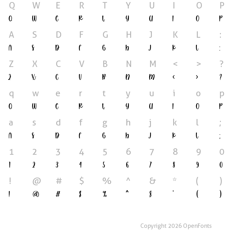 Character Map of California Sunrise Regular