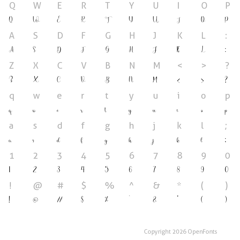 Character Map of Calina Regular