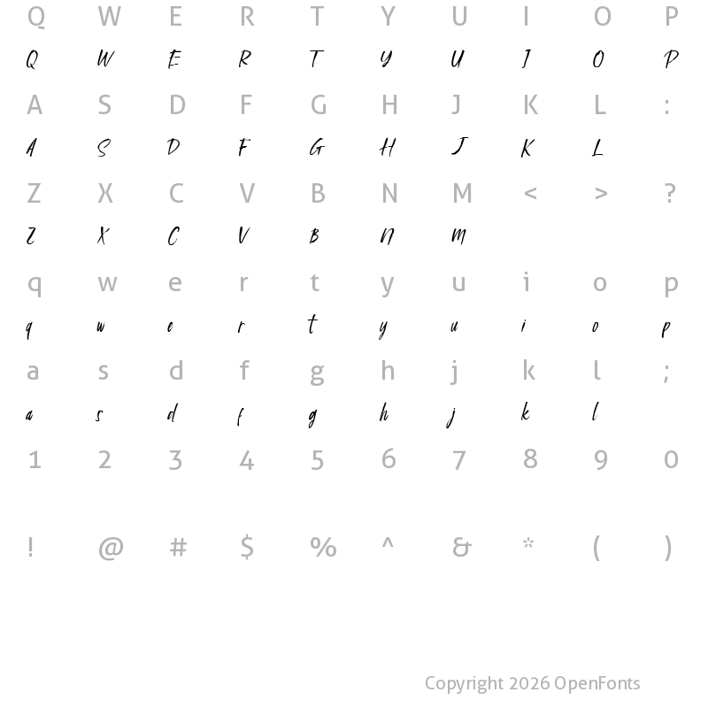 Character Map of Calisatt DEMO Regular