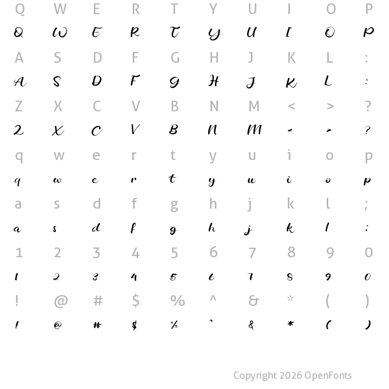 Character Map of Calligraphy Regular