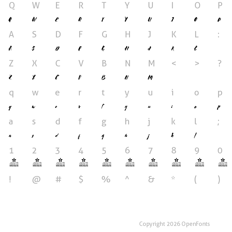 Character Map of Calligraphy wet Regular