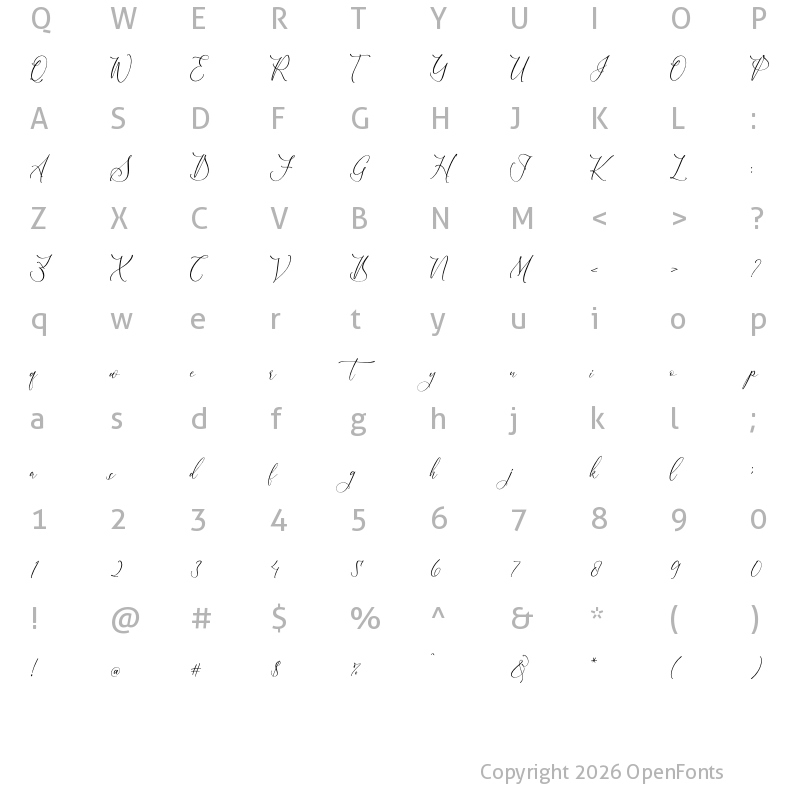 Character Map of Calture Rowasn Script Regular