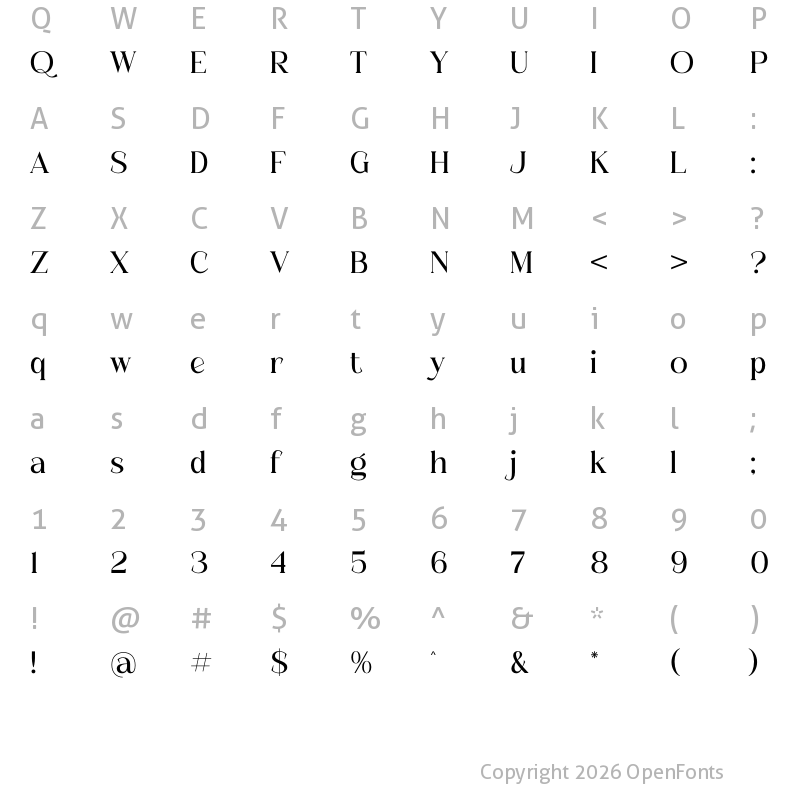 Character Map of Calture Rowasn Serif Regular