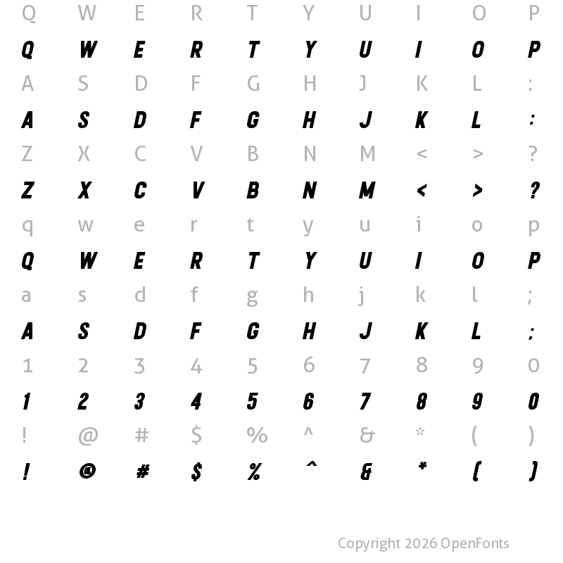 Character Map of Calvier Black Italic