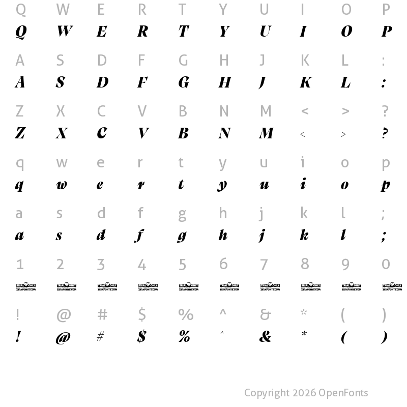 Character Map of Calvino Grande Trial Black Italic
