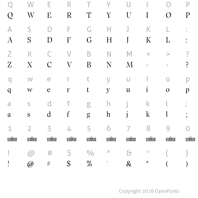 Character Map of Calvino Grande Trial Regular