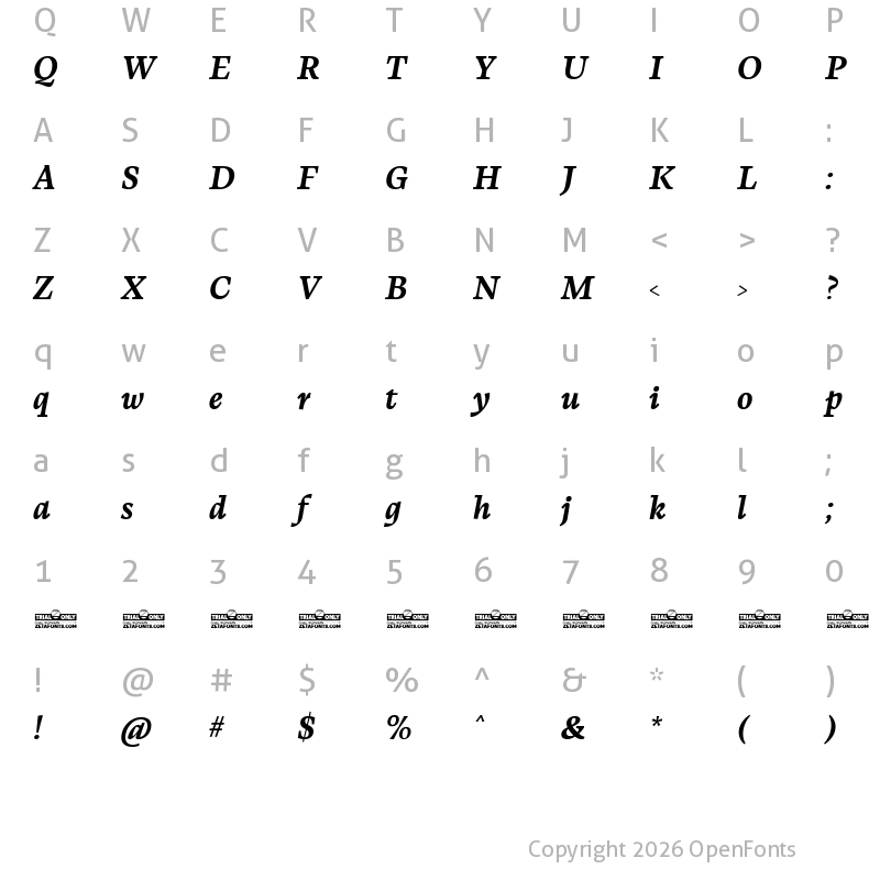 Character Map of CalvinoTrial Bold Italic