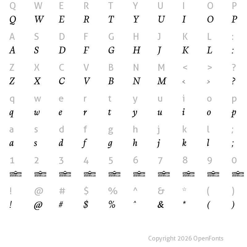 Character Map of CalvinoTrial Italic