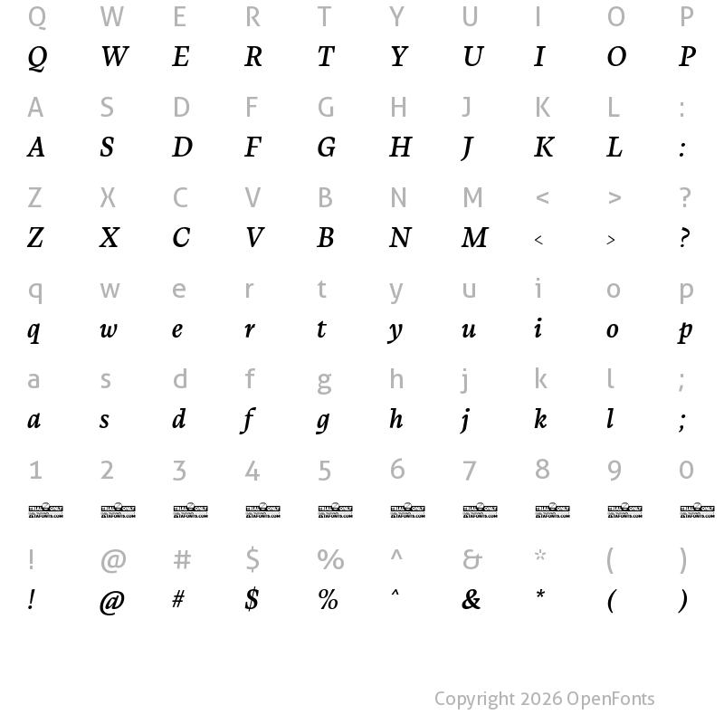 Character Map of CalvinoTrial Semibold Italic