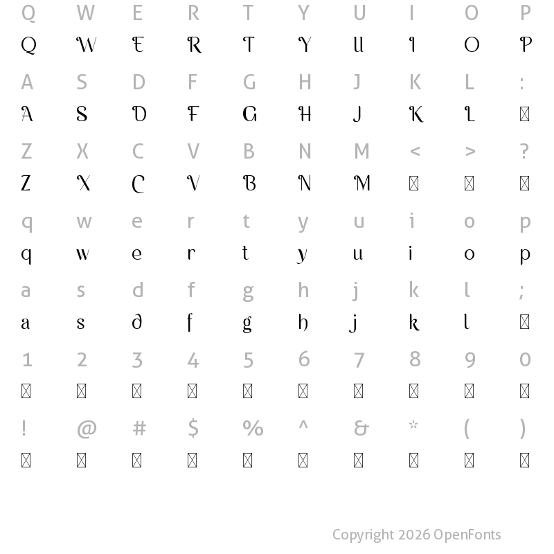 Character Map of Calvoline Personal Use