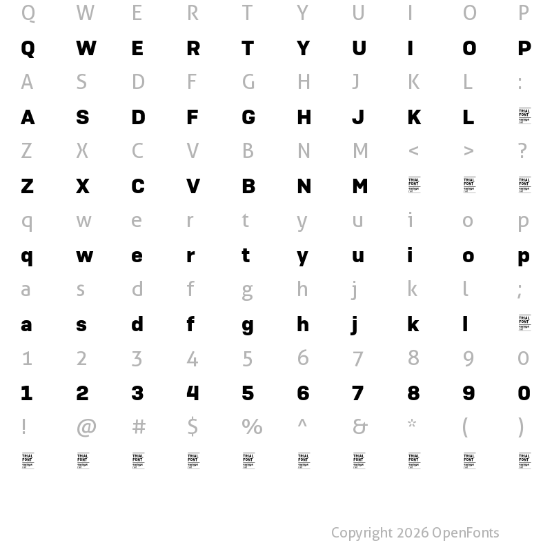 Character Map of Camber TRIAL Bold