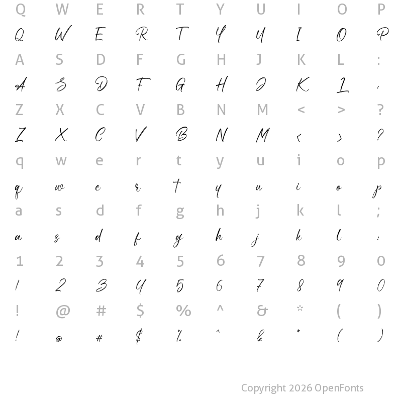 Character Map of Camelleone Regular