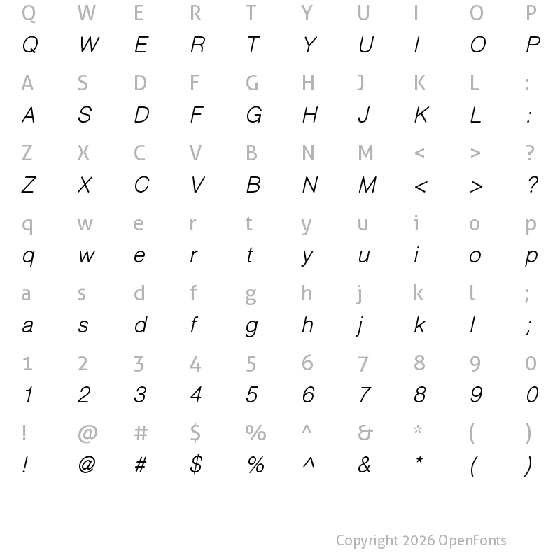 Character Map of CameronSans Oblique