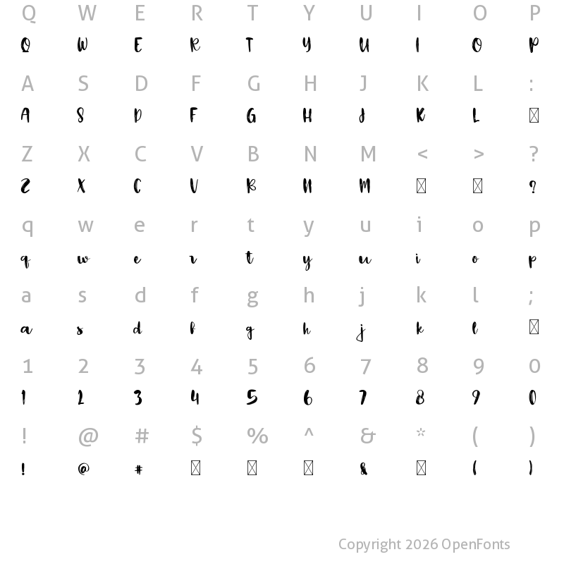 Character Map of Camila Regular