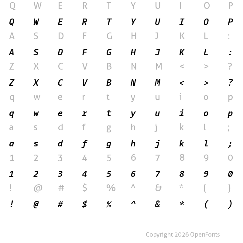 Character Map of CamingoCode Bold Italic