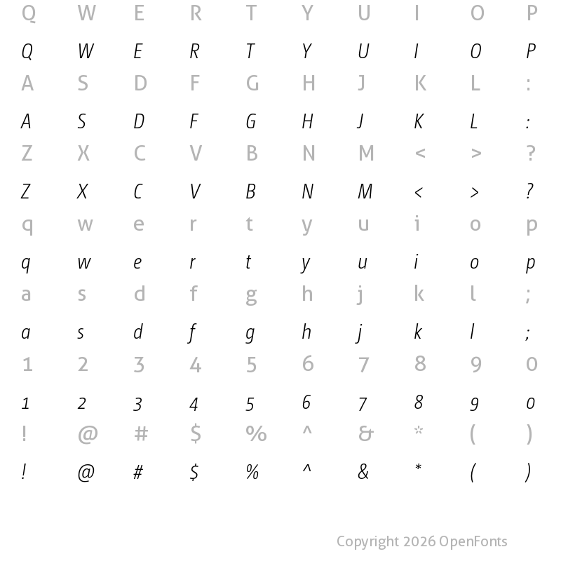 Character Map of CamingoDos Pro Cd Light Italic