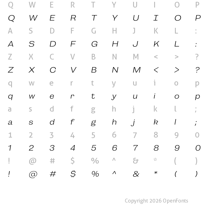 Character Map of Campaign Light Italic