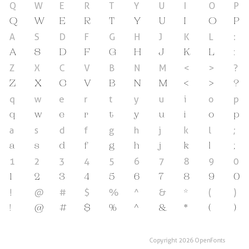 Character Map of Campaign Serif Thin
