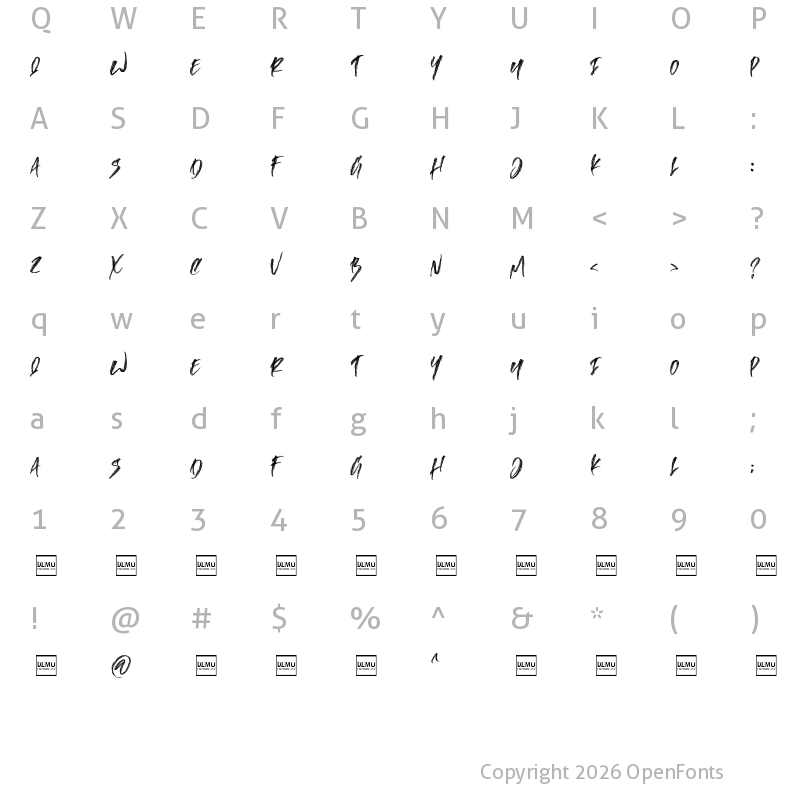 Character Map of Canadian Brusher Regular