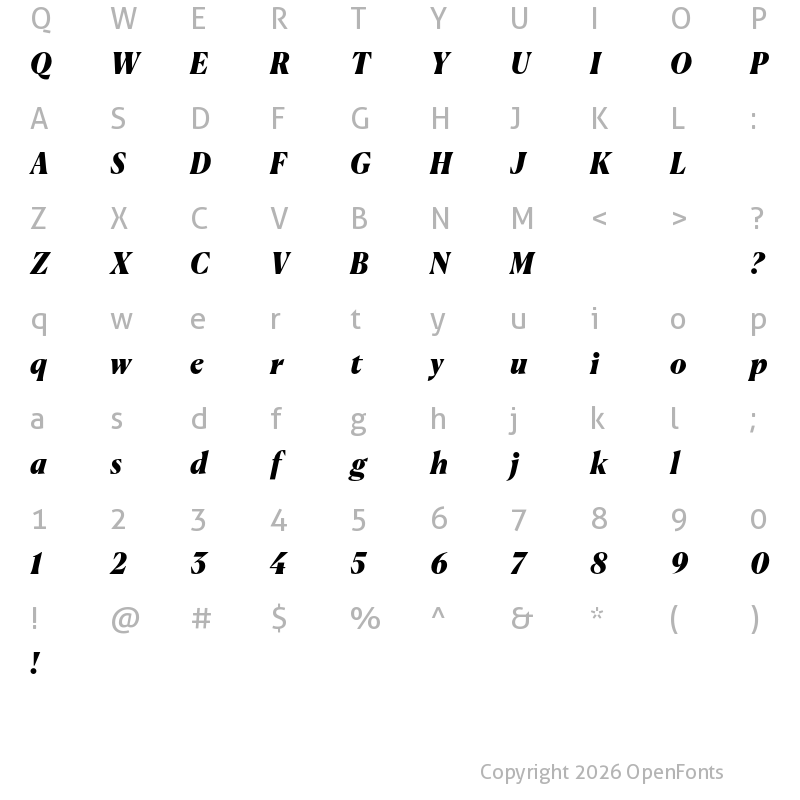 Character Map of Canela Deck Trial Black Italic