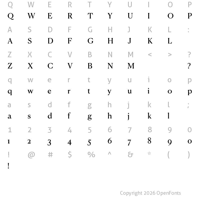 Character Map of Canela Text Trial Regular No 2