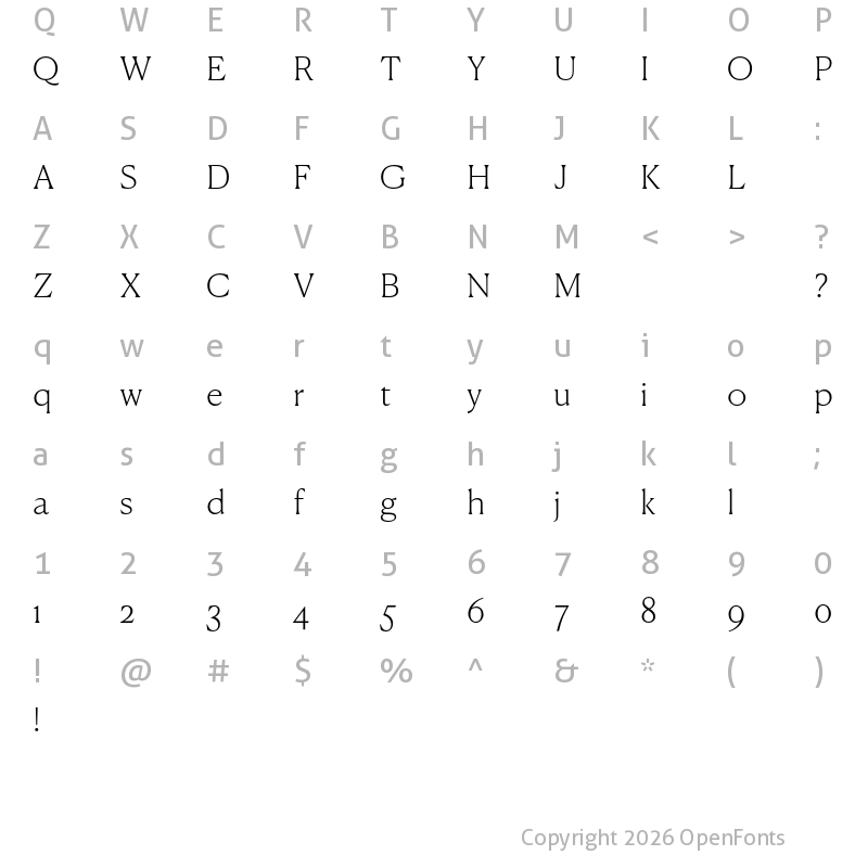 Character Map of Canela Text Trial Thin