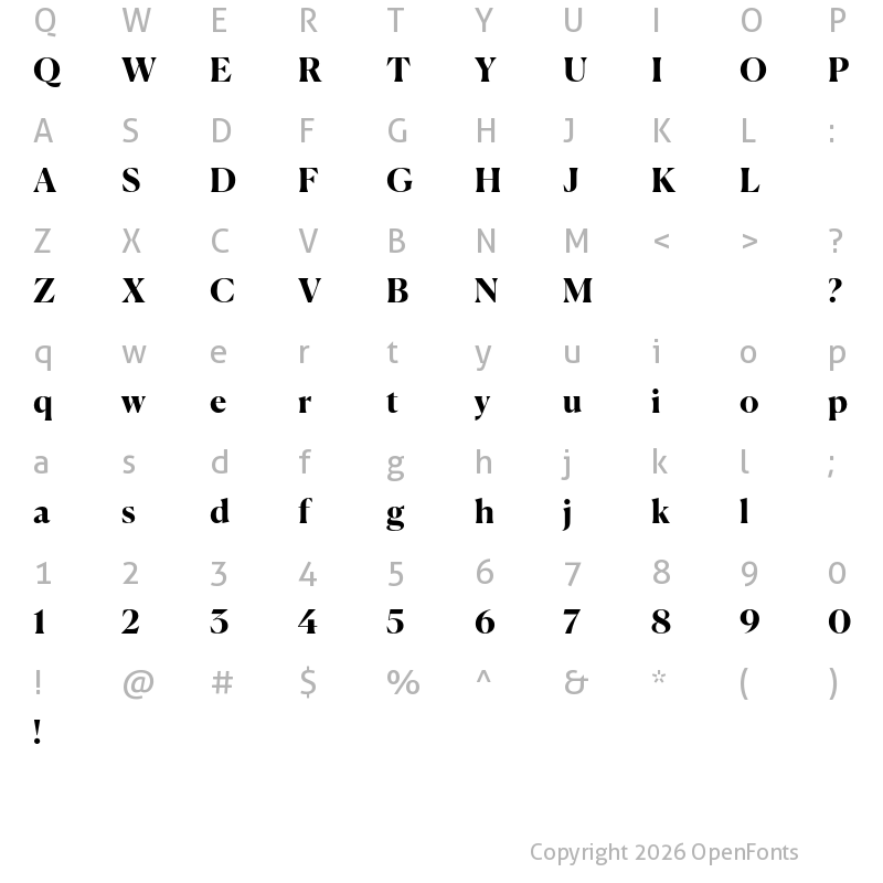 Character Map of Canela Trial Bold