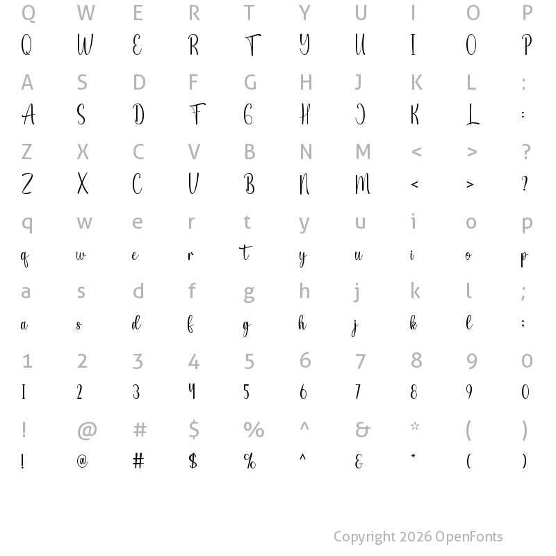 Character Map of Canelia Regular