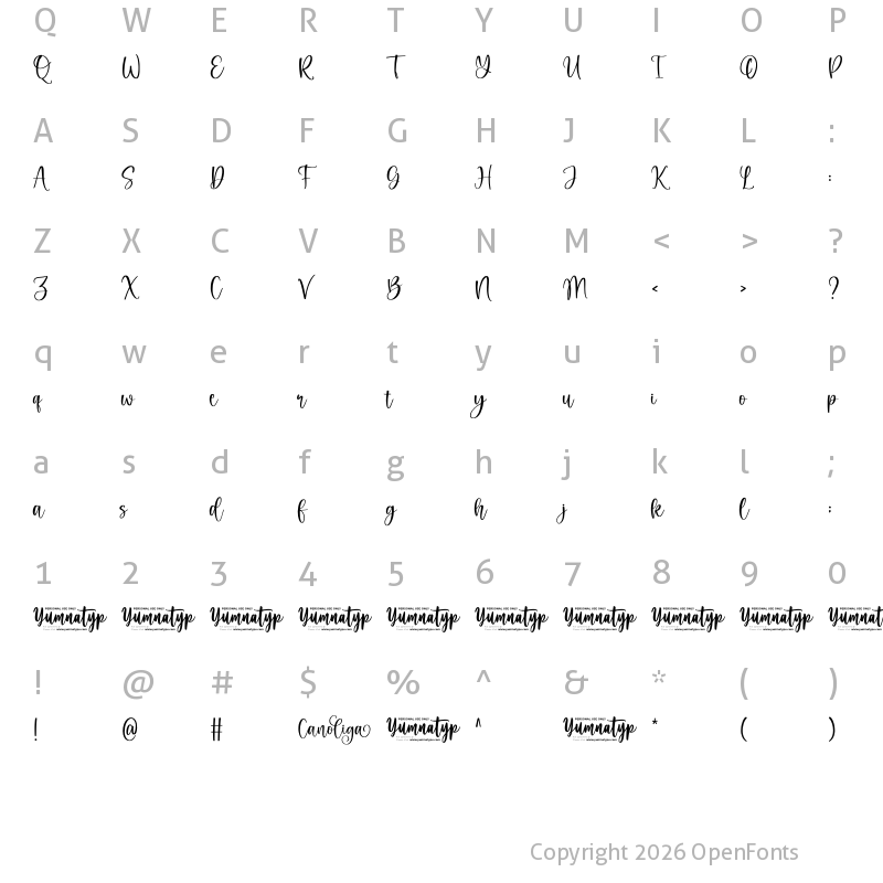Character Map of Canoliga Personal Use Regular