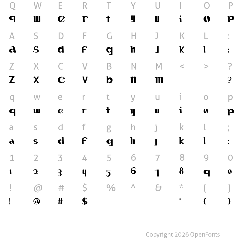 Character Map of Canon Regular