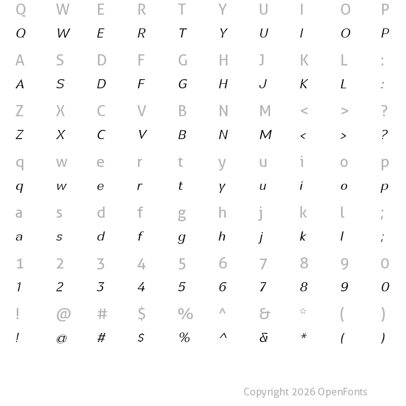 Character Map of Canosa Light Italic
