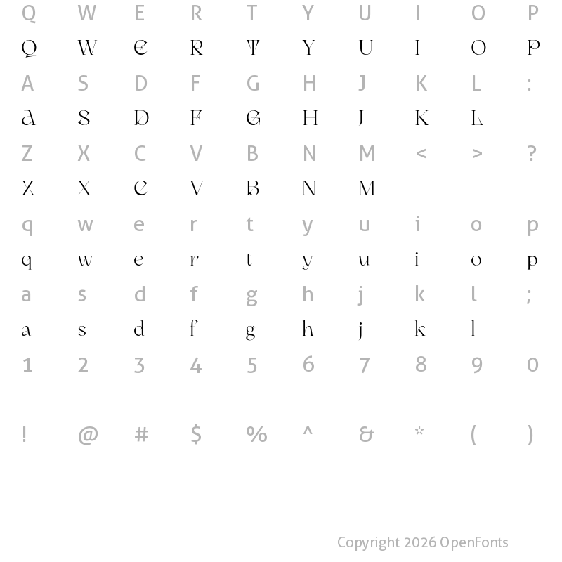 Character Map of Canteria Free Regular
