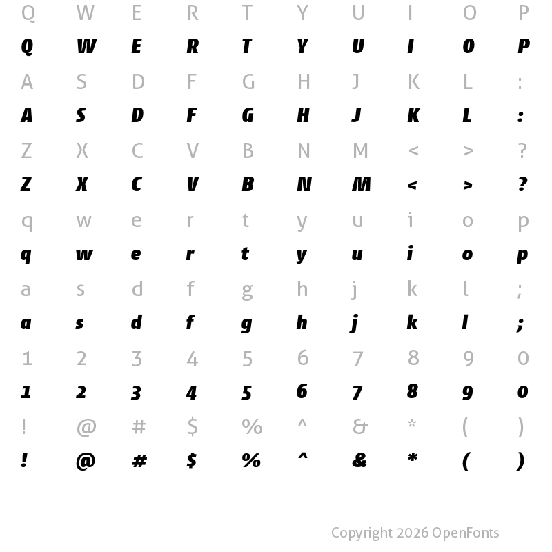 Character Map of Cantiga Black Italic