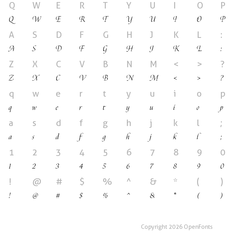 Character Map of Canto Brush Open Italic