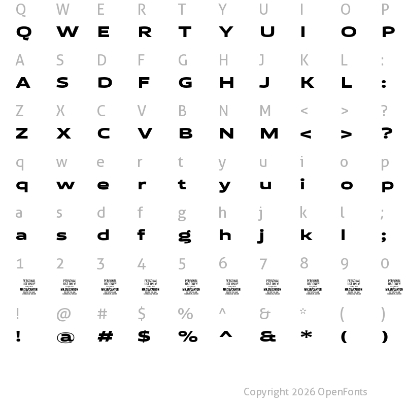 Character Map of Canyon PERSONAL USE ONLY Black