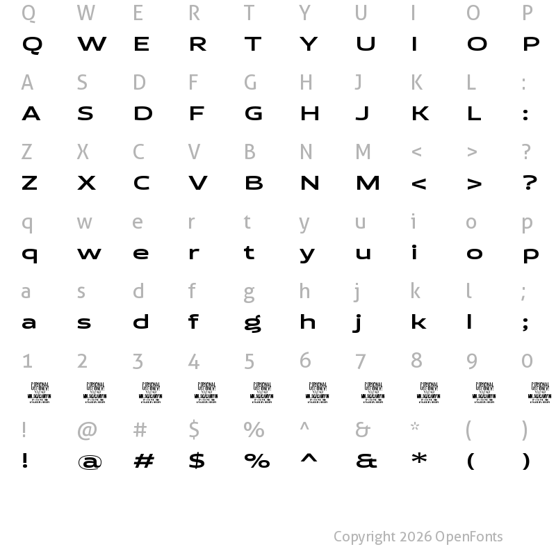 Character Map of Canyon PERSONAL USE ONLY Bold