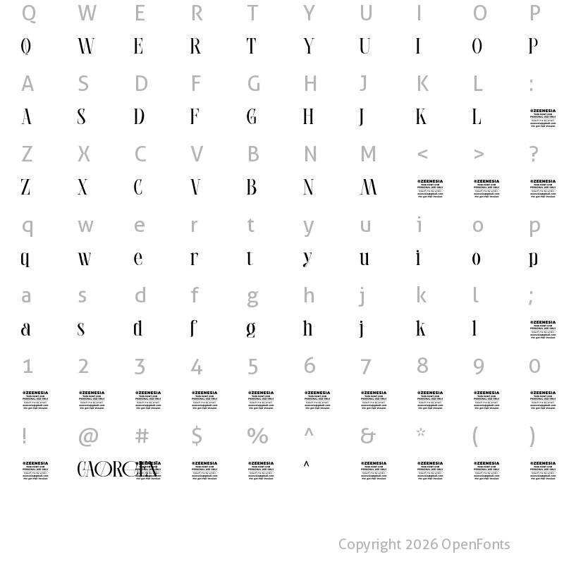 Character Map of Caorgen Personal Use Only Regular