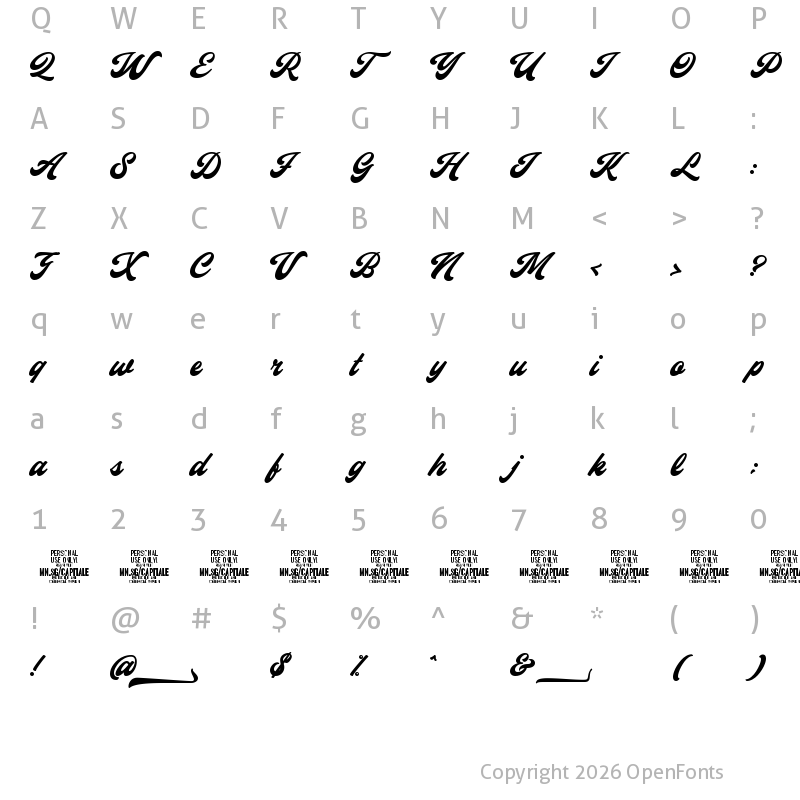 Character Map of Capitaly Script PERSONAL USE Regular